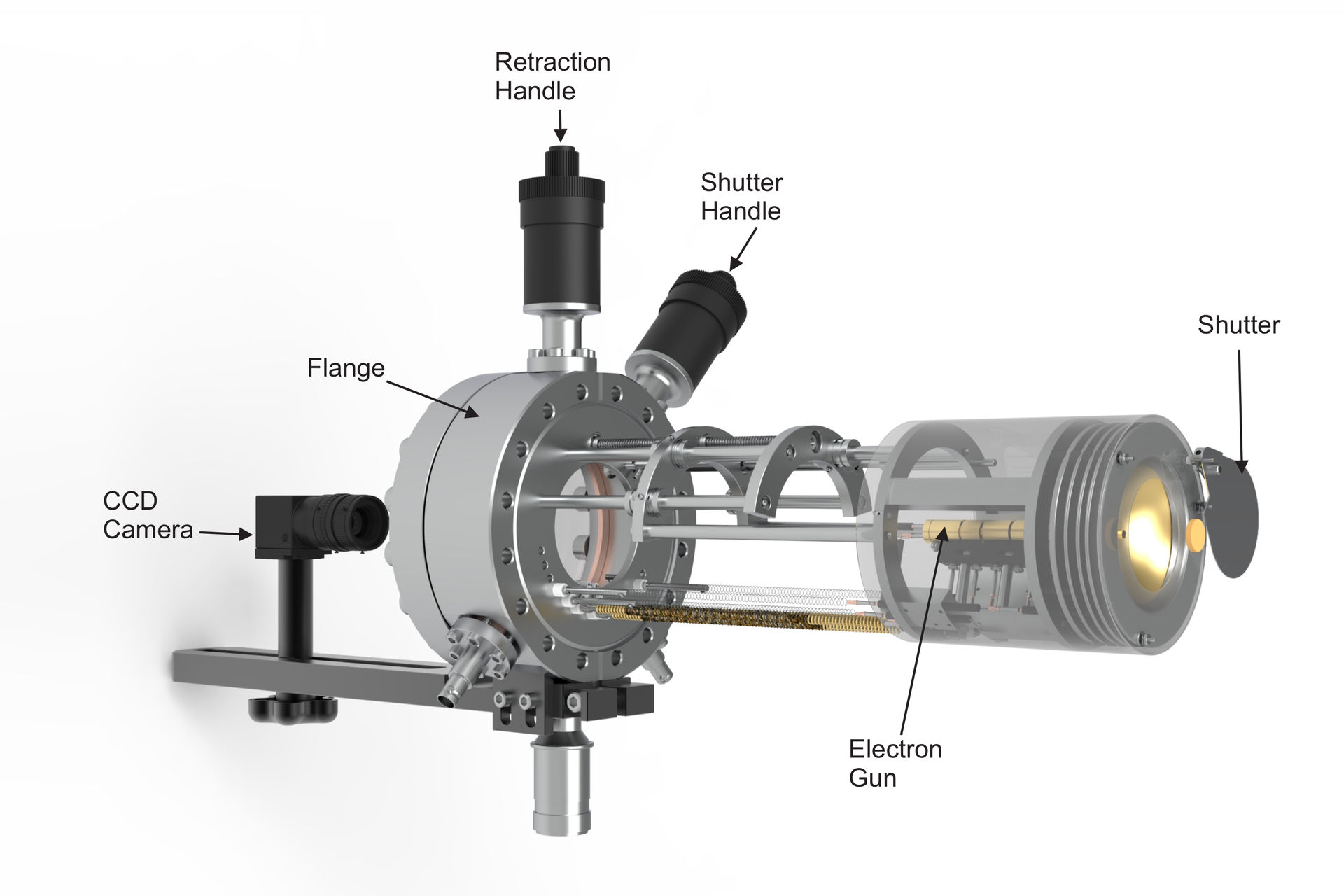 Figure 1. LEED 600 (Model BDL600IR) optics with retraction and shutter.