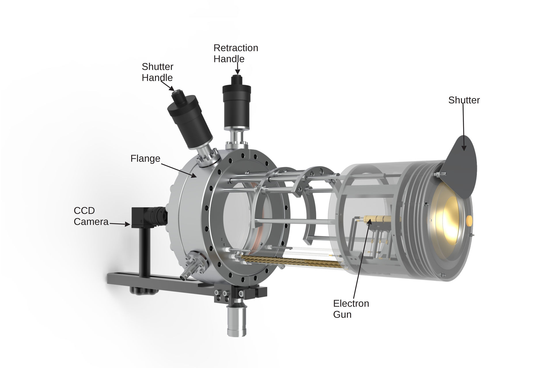 Figure 1. LEED 800 (Model BDL800IR) optics with retraction and shutter.